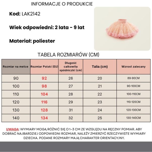 Spódniczka tiulowa dziewczęca ombre tutu Leanka – puszysta i elegancka
