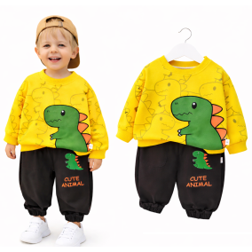 Komplet chłopięcy dinozaur – bluza żółta i spodnie jogger | Leanka 2