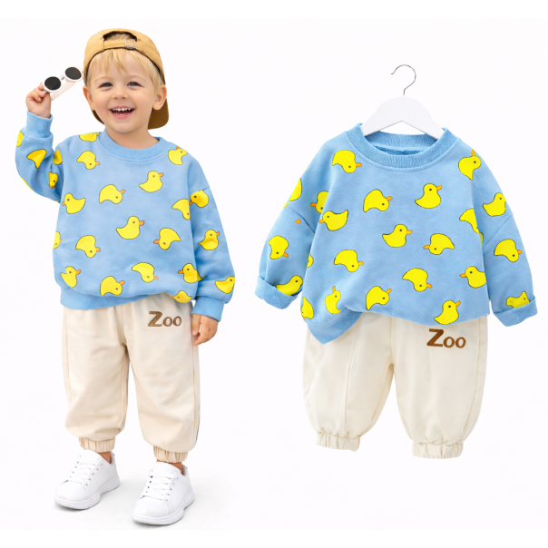 Komplet chłopięcy kaczuszki – bluza niebieska i spodnie jogger | Leanka