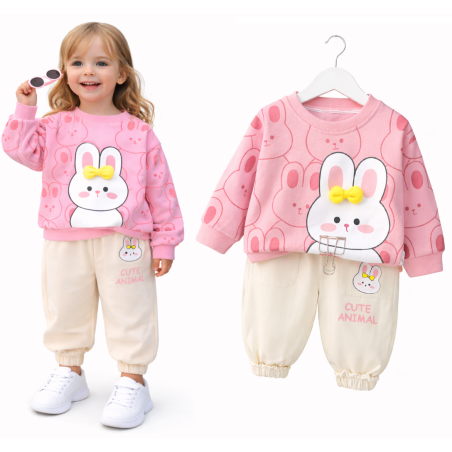 Komplet dziewczęcy króliczek – bluza różowa i spodnie jogger | Leanka