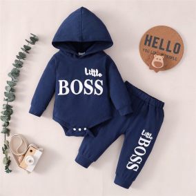 Zestaw niemowlęcy „Little Boss” – body z kapturem i spodnie bawełniane | LeAnKa
