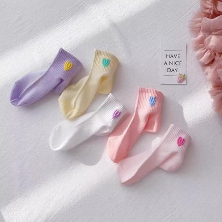 Skarpetki dziecięce bawełniane z serduszkiem – zestaw 5 par pastelowych skarpetek LeAnKa