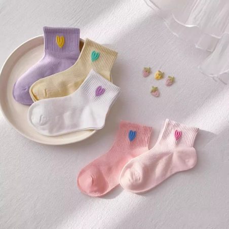 Skarpetki dziecięce bawełniane z serduszkiem – zestaw 5 par pastelowych skarpetek LeAnKa