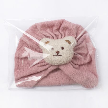 Czapka turban niemowlęca z misiem – bawełniana czapeczka dla dziecka | Leanka