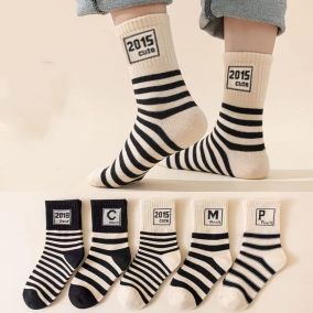 Skarpetki dziecięce bawełniane w paski – modny zestaw unisex | LeAnKa