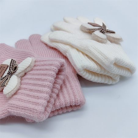 Rękawiczki dziecięce zimowe Handmade z kokardką – ciepłe i stylowe | LeAnKa