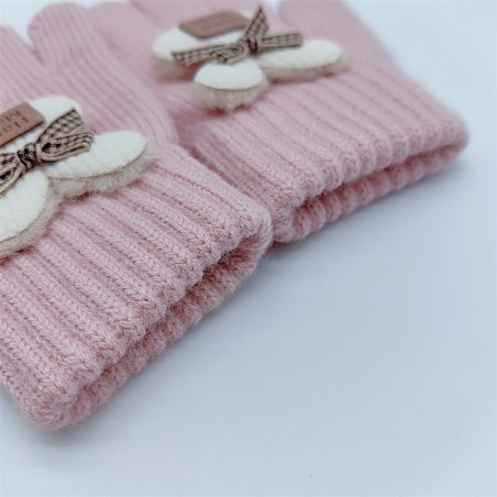 Rękawiczki dziecięce zimowe Handmade z kokardką – ciepłe i stylowe | LeAnKa