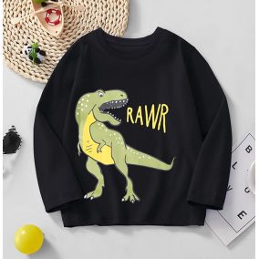 Bluzka dla chłopca 3–8 lat z dinozaurem T-Rex – czarna bawełniana | LeAnKa