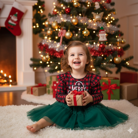 Świąteczna sukienka dziecięca Merry Christmas – tiulowa sukienka w kratę | LeAnKa