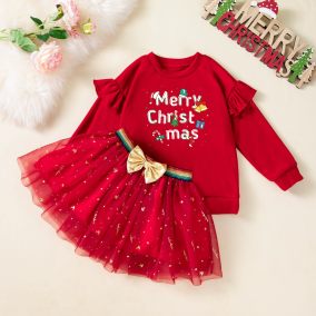 Świąteczny zestaw dla dziewczynki „Merry Christmas” – bluza i tiulowa spódniczka | LeAnKa