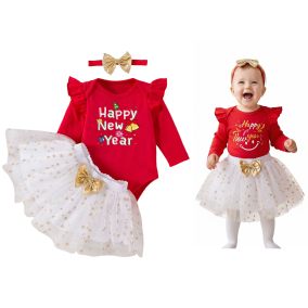 Noworoczny zestaw dla niemowląt „Happy New Year” – body, spódniczka i opaska | LeAnKa 2