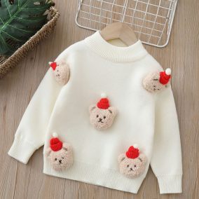 Świąteczny sweter dziecięcy z misiami 3D | Miękki sweter akrylowy LeAnKa