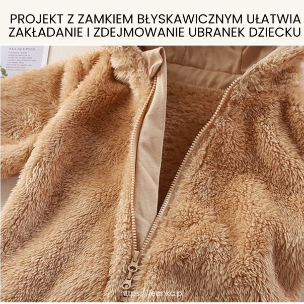Kombinezon niemowlęcy miś z kapturem – miękki i ciepły | LeAnKa