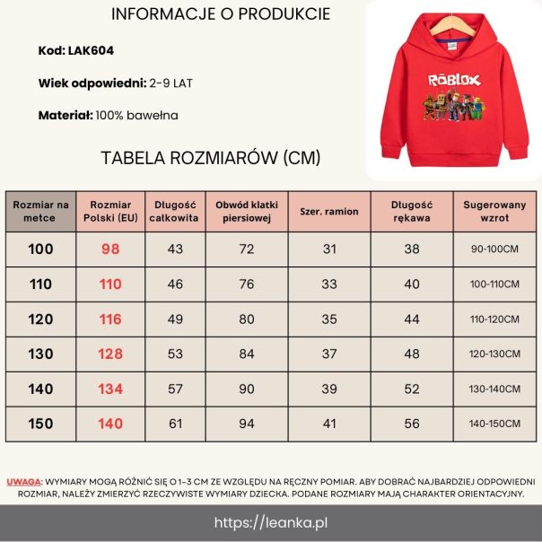 Bluza Roblox dla chłopcy 5-9 lat – modna bluza dziecięca z kapturem