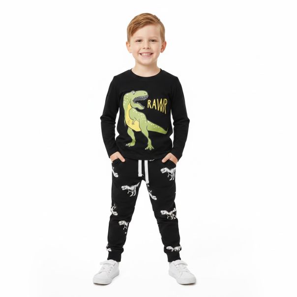 Bluzka dla chłopca 3–8 lat z dinozaurem T-Rex – czarna bawełniana | LeAnKa