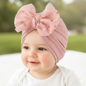 Turban dziecięcy z kokardą w kropki | Stylowa czapeczka dla dziewczynki LeAnKa