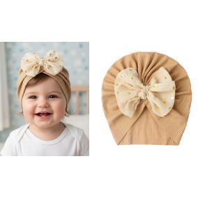 Turban dziecięcy z kokardą w kropki | Stylowa czapeczka dla dziewczynki LeAnKa 2