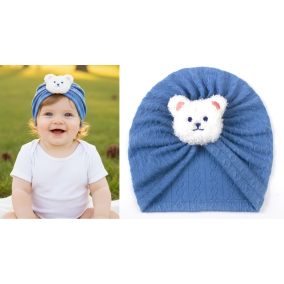 Czapka turban niemowlęca z misiem – bawełniana czapeczka dla dziecka | Leanka 2