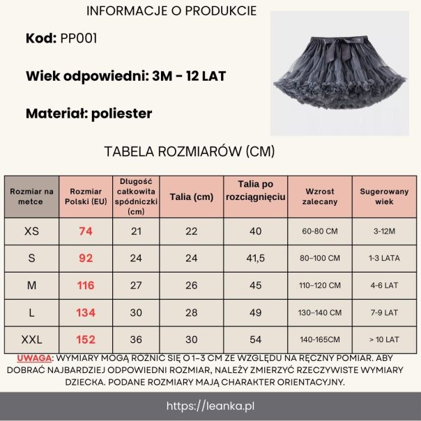 Tiulowa spódniczka tutu dla dziewczynki z kokardą – miękki tiul, wiele kolorów | LeAnKa