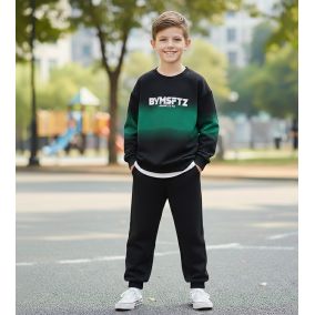 Komplet dresowy chłopięcy zielono-czarny BYMSFTZ – bluza i spodnie sportowe dla dzieci