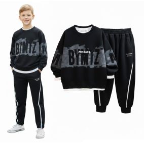 Komplet dresowy chłopięcy BYMKIDS – czarno-szary zestaw bluza i spodnie dla dzieci 2