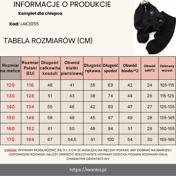 Czarny dres dziecięcy z zamkiem 86 – modny komplet sportowy LeAnKa