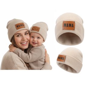 Czapka jesienno-zimowa MAMA – komplet z czapką MINI dla dziecka | LeAnKa